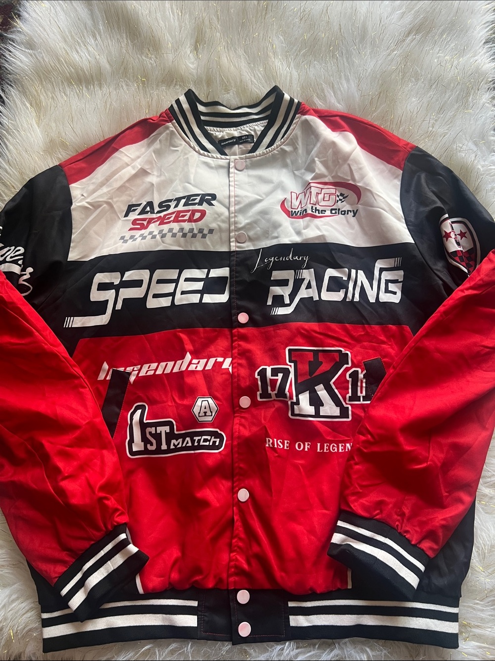 Speed Racing Men's Red and White Bomber Jacket